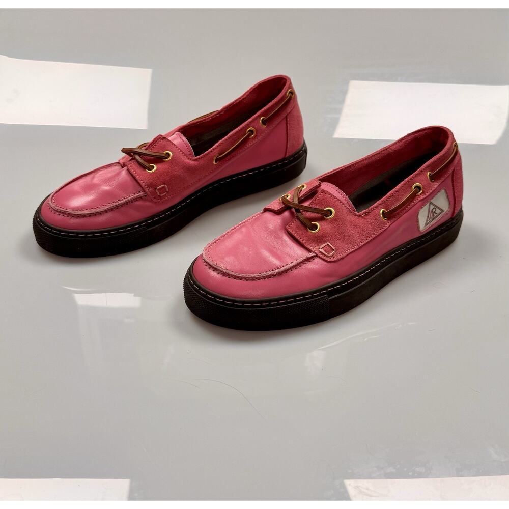 Angel Rose Made in Italy Pink Leather Suede Boat Shoes Women's Moc Toe 8.5